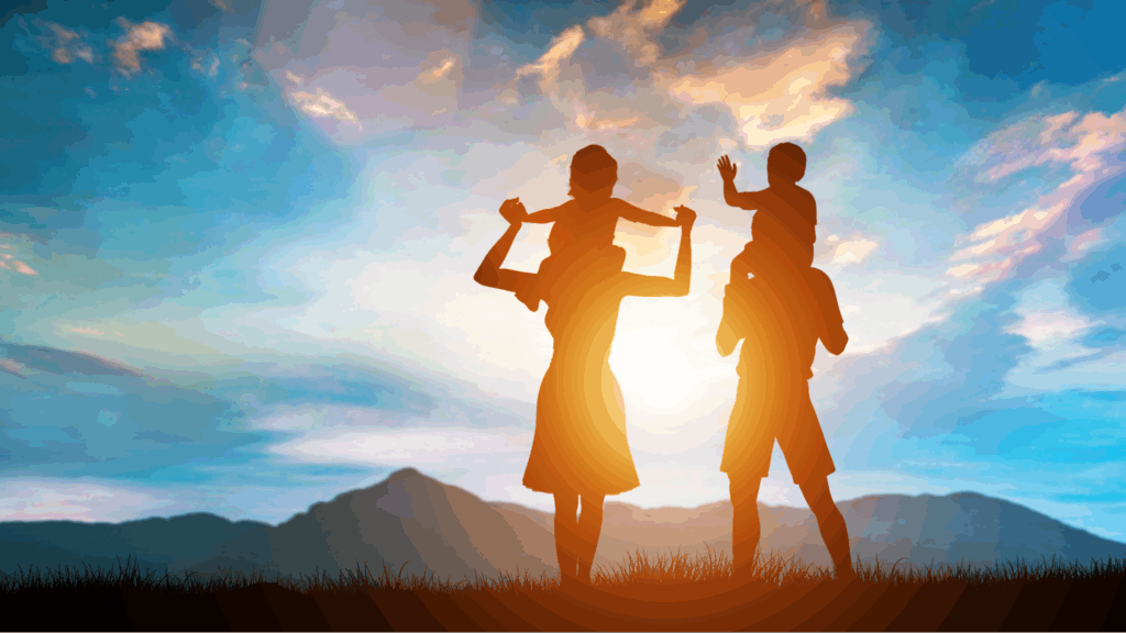 Family enjoying outdoor activities to reduce screen time stress